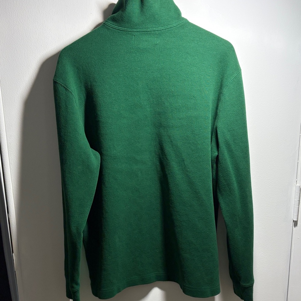 Polo Ralph Lauren Green 1/4 Zip Cotton Sweater Orange Pony Logo Mens Large - Picture 2 of 5